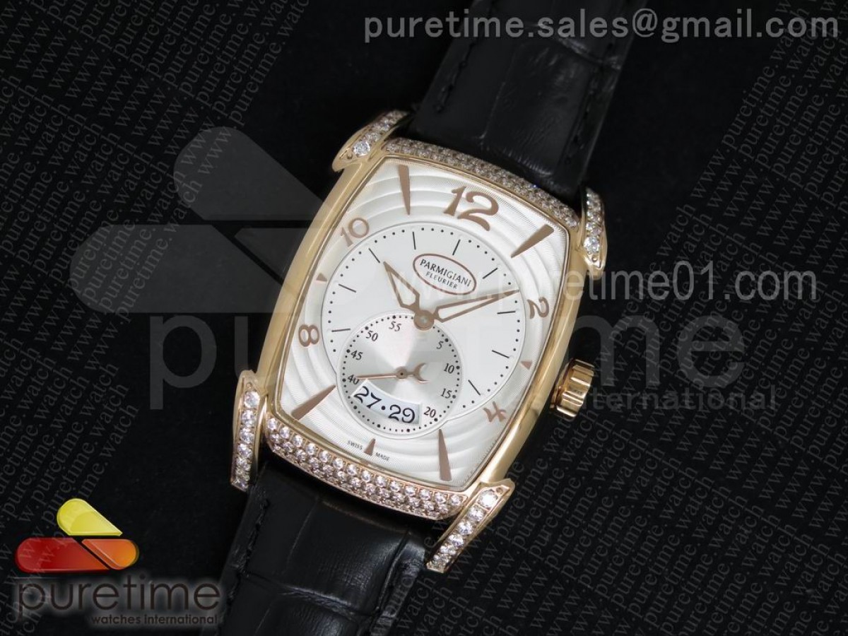 파르마지아니 칼파 그란데 로즈골드 화이트 다이얼 다이아몬드 베젤 Kalpa Grande RG White Dial Diamonds Bezel on Black Leather Strap A23J