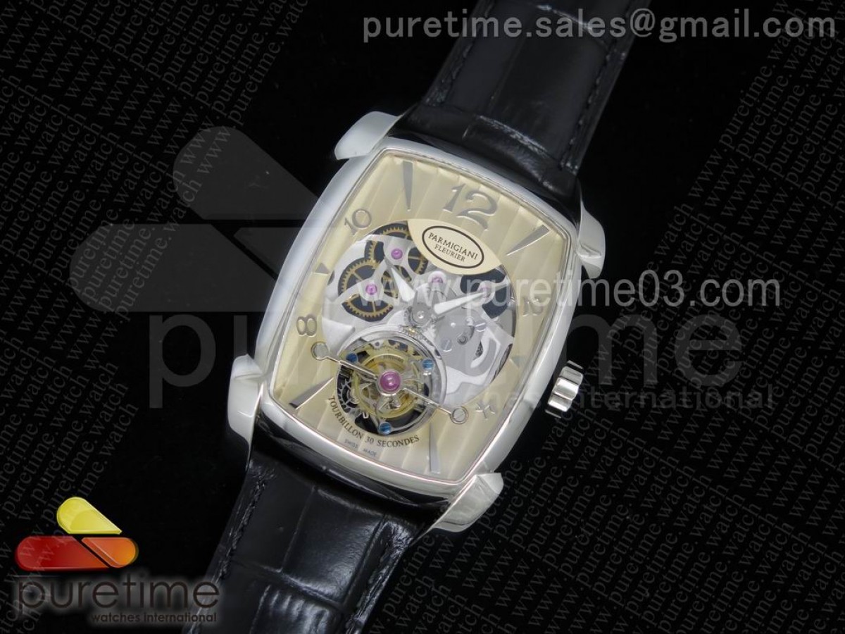 파르마지아니 칼파 그란데 뚜르비옹 크림 스켈레톤 다이얼 Kalpa Grande Tourbillon SS Cream Skeleton Dial on Black Leather Strap