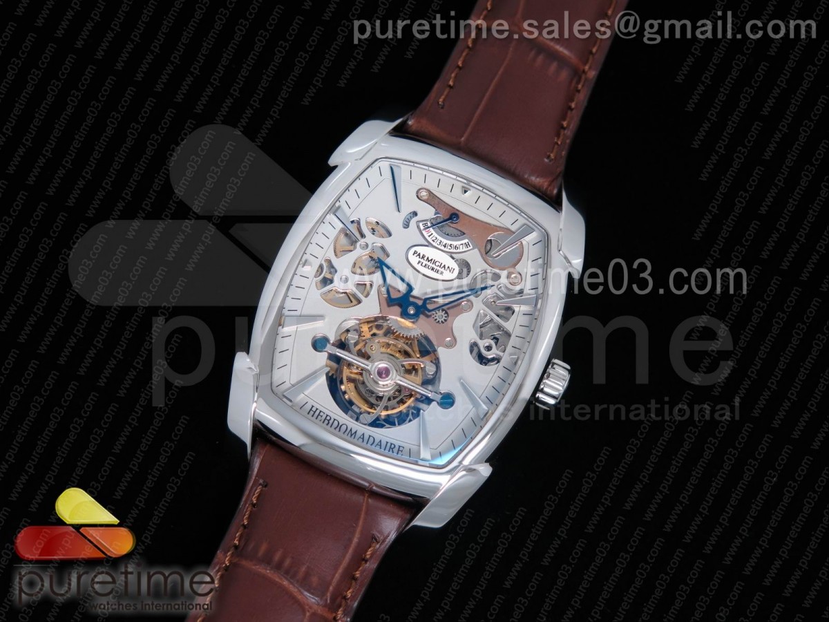 파르마지아니 칼파 그란데 뚜르비옹 실버 스켈레톤 다이얼 Kalpa Grande Tourbillon Real PR SS Silver Skeleton Dial on Brown Leather Strap