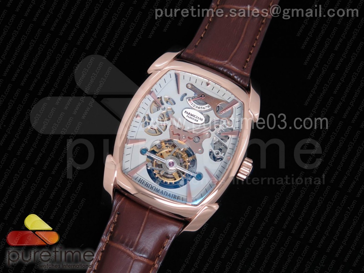 파르마지아니 칼파 그란데 뚜르비옹 로즈골드 실버 스켈레톤 다이얼 Kalpa Grande Tourbillon Real PR RG Silver Skeleton Dial on Brown Leather Strap