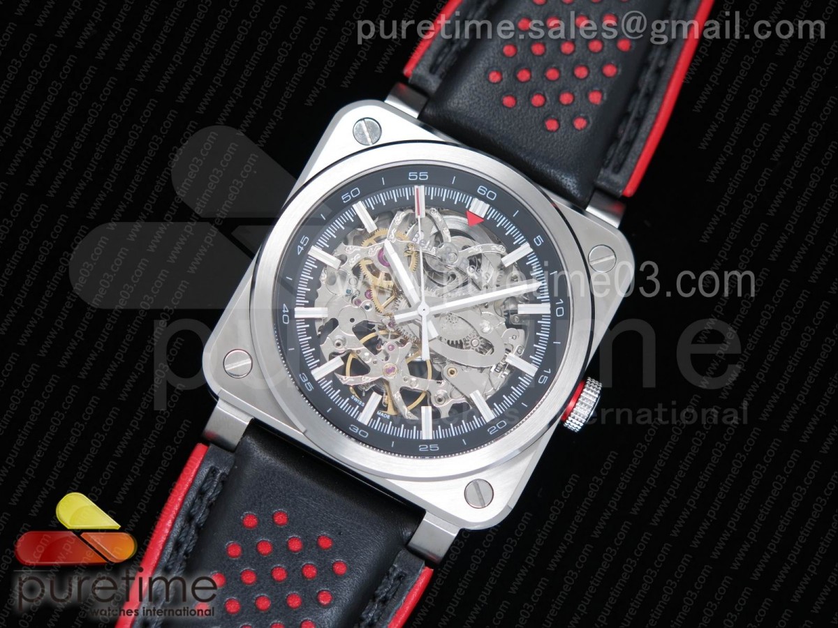 벨엔로스 BR03-92 AERO GT 스켈레톤 다이얼 마커스 블랙 레더 스트랩 BR 03-92 AÉRO GT Skeleton Dial SS Markers on Black Leather Strap A23J