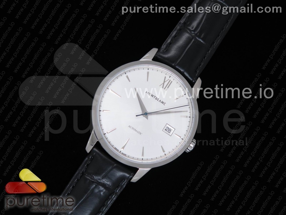 몽블랑 헤리티지 스피릿 데이트 오토매틱 실버 다이얼 블랙 레더 스트랩 Heritage Spirit Date Automatic Ident U0111622 SS Silver Dial on Black Leather Strap A2824 (Free Pen)