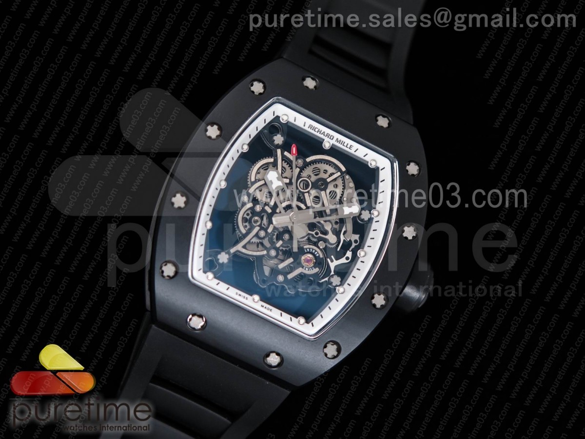 KV공장 리차드밀 RM055 리얼 세라믹 스켈레톤 다이얼 화이트 베젤 블랙 러버 스트랩 RM055 Real Ceramic Case KVF Best Edition Skeleton Dial White Inner Bezel on Black Rubber Strap MIYOTA8215