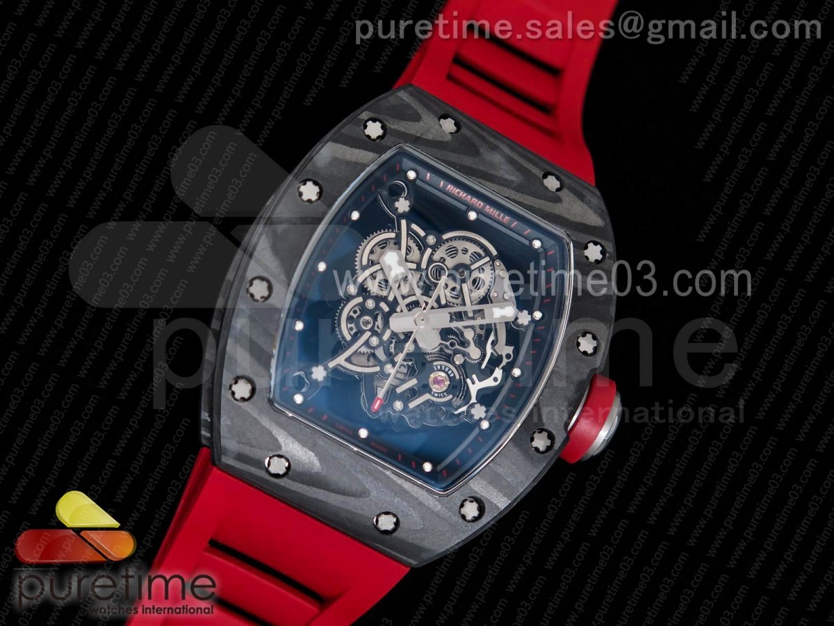 KV공장 리차드밀 RM055 포지 카본 티타늄 스켈레톤 다이얼 레드 러버 스트랩 RM055 Forge Carbon Titanium Case KVF Best Edition Skeleton Dial Red on Red Rubber Strap MIYOTA8215