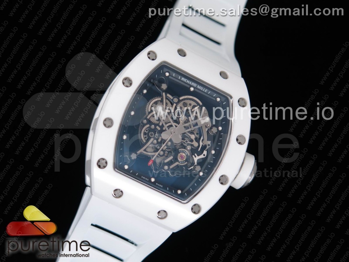 KV공장 리차드밀 RM055 리얼 화이트 세라믹 스켈레톤 다이얼 화이트 러버 스트랩 RM055 Real All White Ceramic KVF Best Edition Skeleton Dial White on White Rubber Strap MIYOTA8215