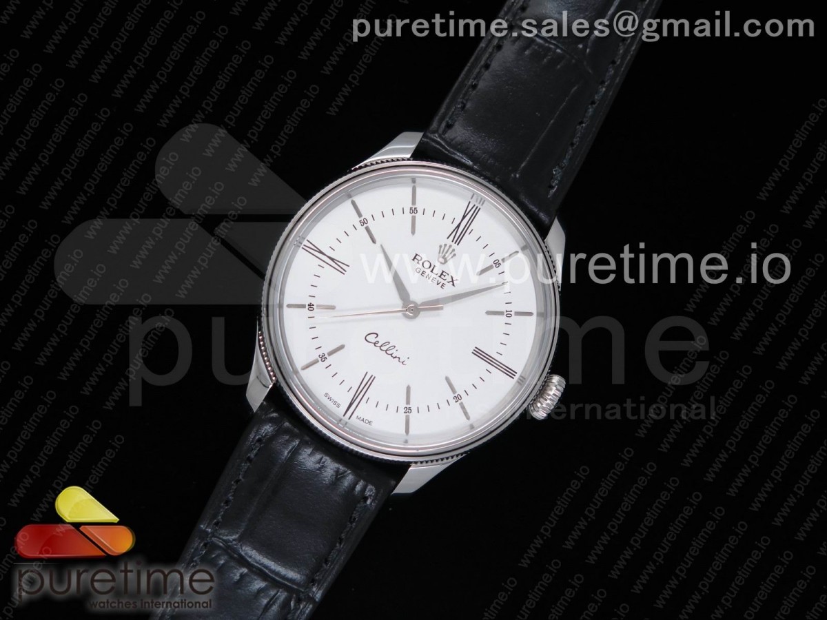 MK공장 V4 롤렉스 셀리니 타임 50509 화이트 다이얼 로만 인덱스 블랙 레더 스트랩 Cellini Time 50509 SS MKF Best Edition White Dial Roman Marker on Black Leather Strap A3132 V4