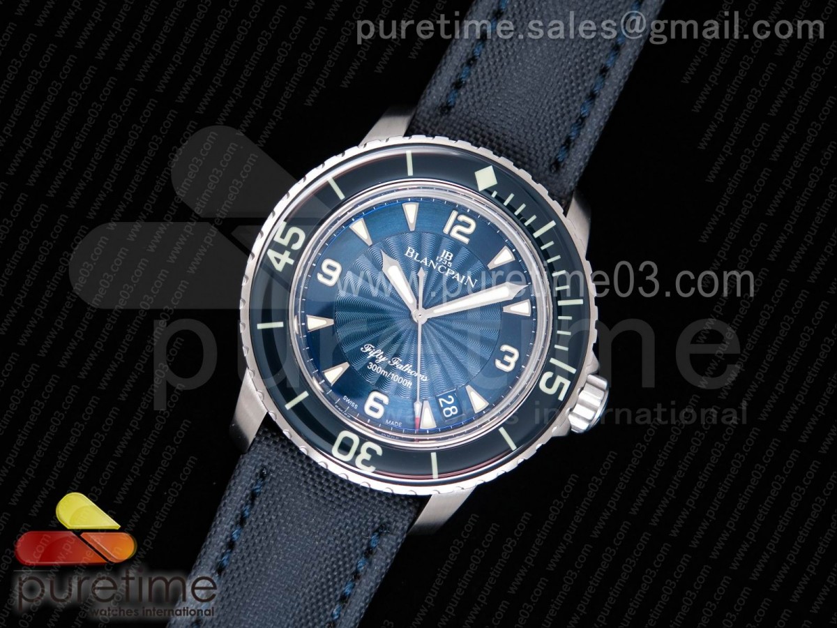 ZF공장 블랑팡 피프티패덤즈 블루 다이얼 Fifty Fathoms SS Blue ZF 1:1 Limited Edition Blue Dial on Sail-canvas Strap A2836