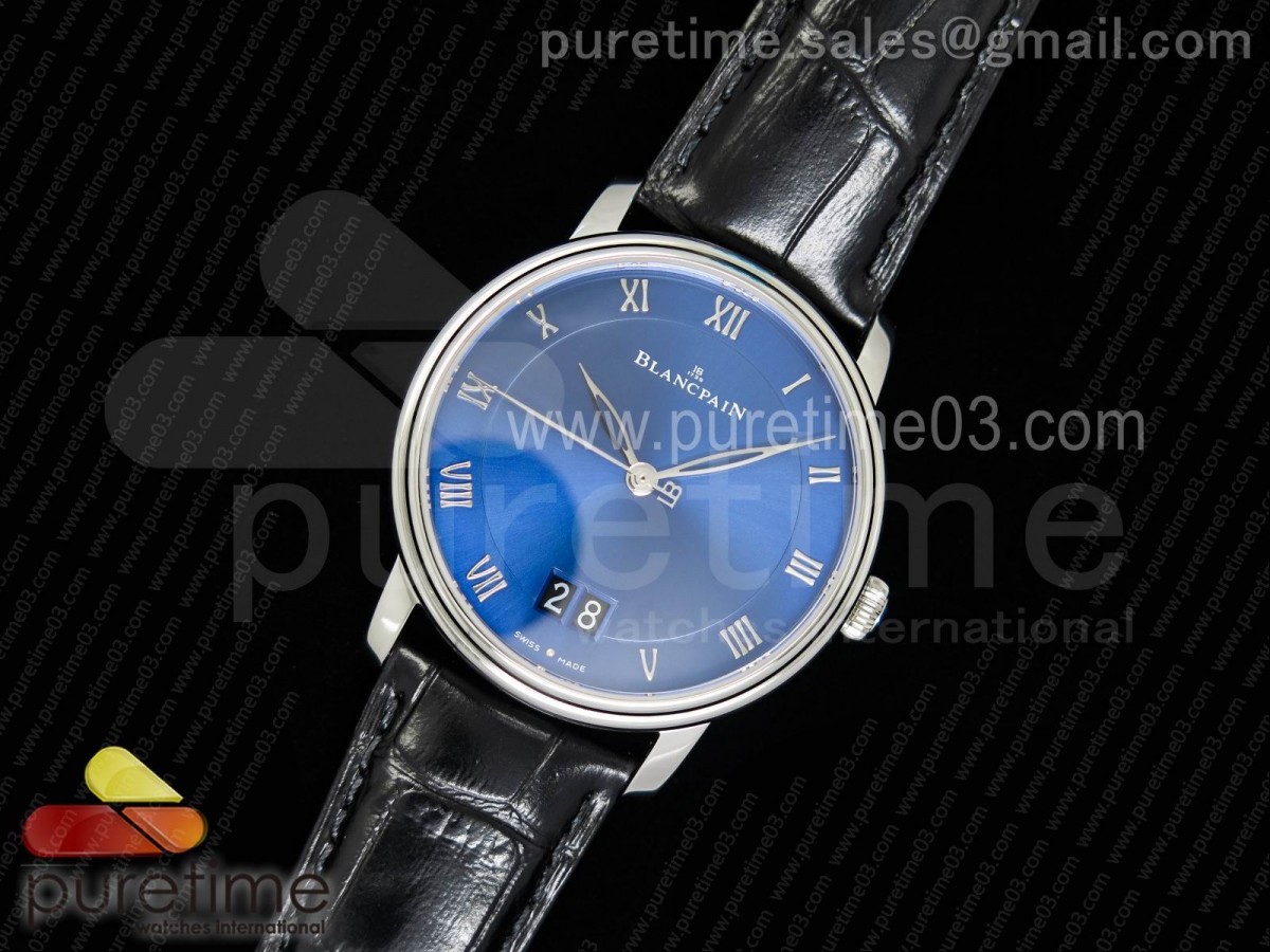 블랑팡 빌레레 그랜드 데이트 블루 다이얼 블랙 레더 스트랩 Villeret Grande Date SS Blue Dial on Black Leather Strap A6950