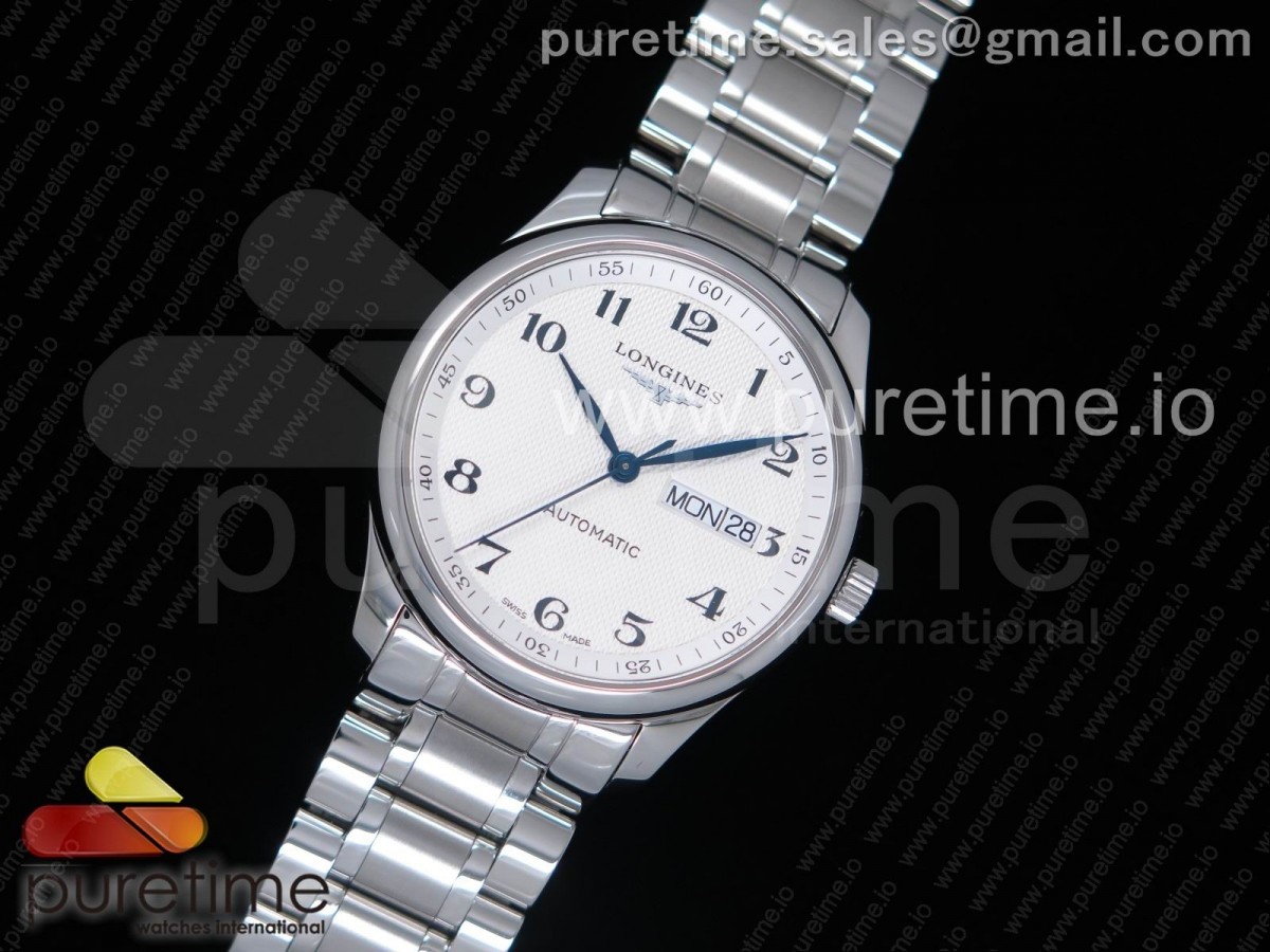 JF공장 V3 론진 마스터 데이데이트 화이트 텍스처드 다이얼 Master Day Date SS JF 1:1 Best Edition White Textured Dial on SS Bracelet A2836 V3