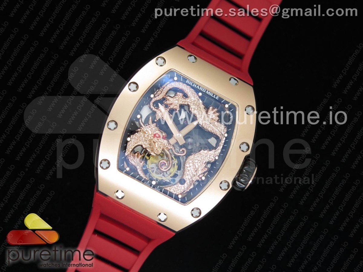 리차드밀 RM057 뚜르비옹 로즈골드 드래곤 다이얼 RM057 Tourbillon RG Dragon Dial on Red Rubber Strap