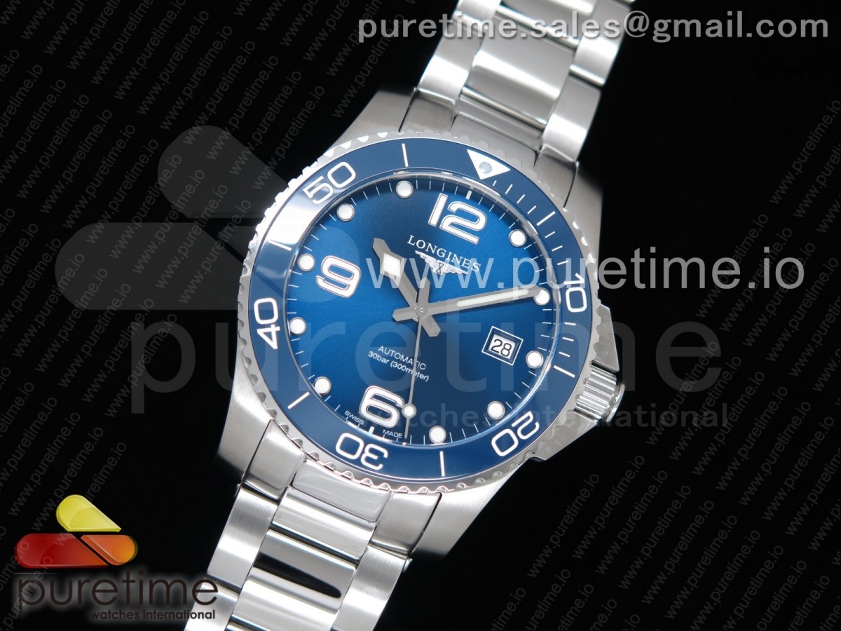 ZF공장 론진 하이드로콘퀘스트 스틸 블루다이얼 브레이슬릿 Conquest L3.840.4.56.6 Real Ceramic Bezel SS ZF 11 Best Edition Blue Dial on SS Bracelet A2824