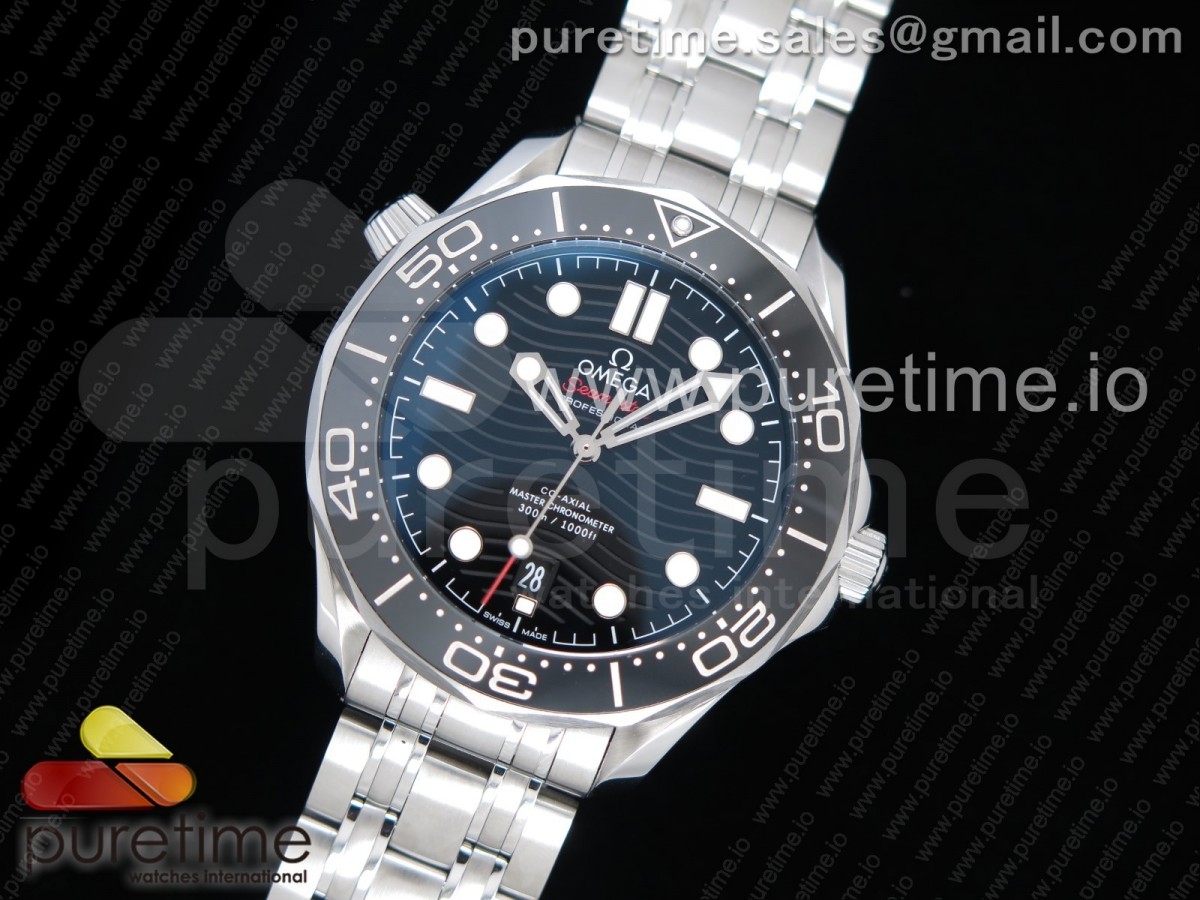 OM공장 오메가 씨마스터 다이버 300 스틸 블랙 다이얼 / 2018 Seamaster Diver 300M OMF Best Edition Black Ceramic Black Dial on SS Bracelet A8800 (Black Balance Wheel)