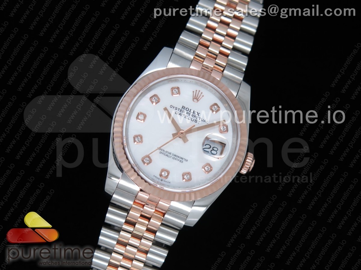 RZ공장 데이저스트 36MM MOP화이트 다이얼 텐포인트 옐로우골드 콤비 / DateJust 36 SSRG 116231 RZF Best Edition 904L Steel White MOP Dial Diamonds Markers on SSRG Bracelet A2824