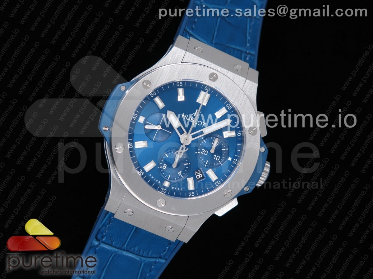 V6공장 위블로 빅뱅 크로노 44MM 스틸 블루 거미스트랩 / Big Bang 44mm SS V6F 11 Best Edition Blue Dial on Blue Gummy Strap HUB4104