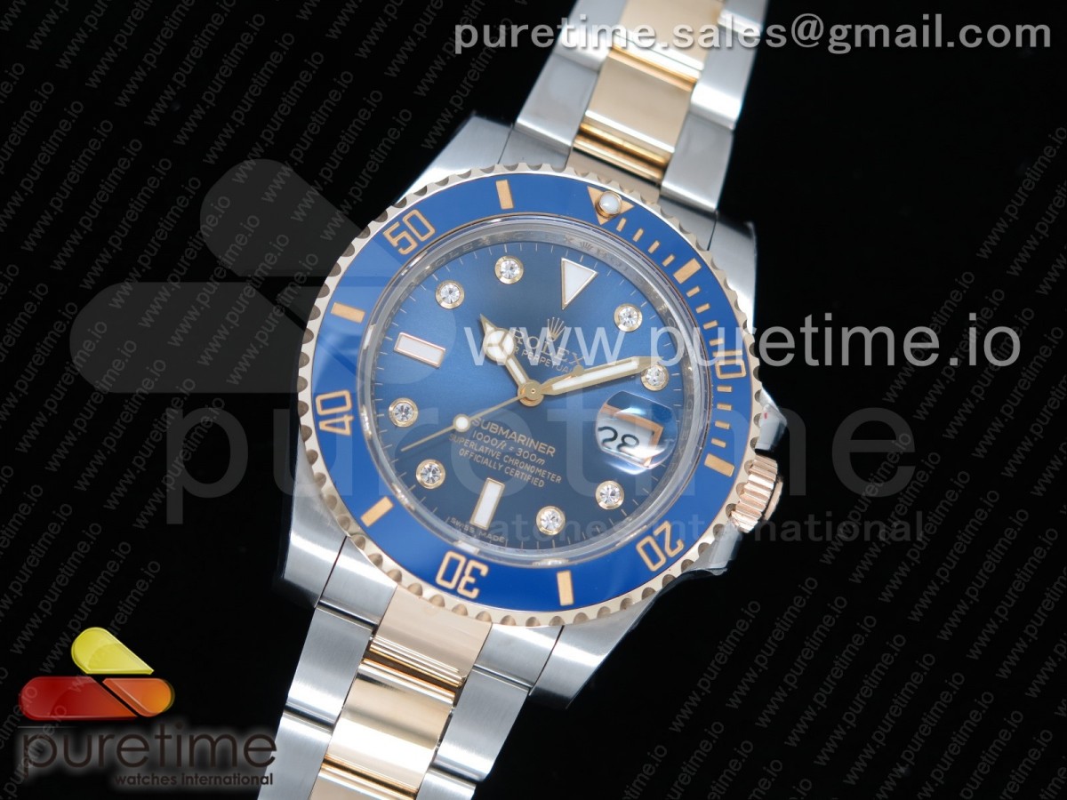 GM공장 롤렉스 서브마리너 포금 콤비 8포인트 블루다이얼 청콤 904L / Submariner 116613 LB GMF Best Edition Wrapped Gold Blue Dial Diamonds Markers on SSYG Bracelet SA3135