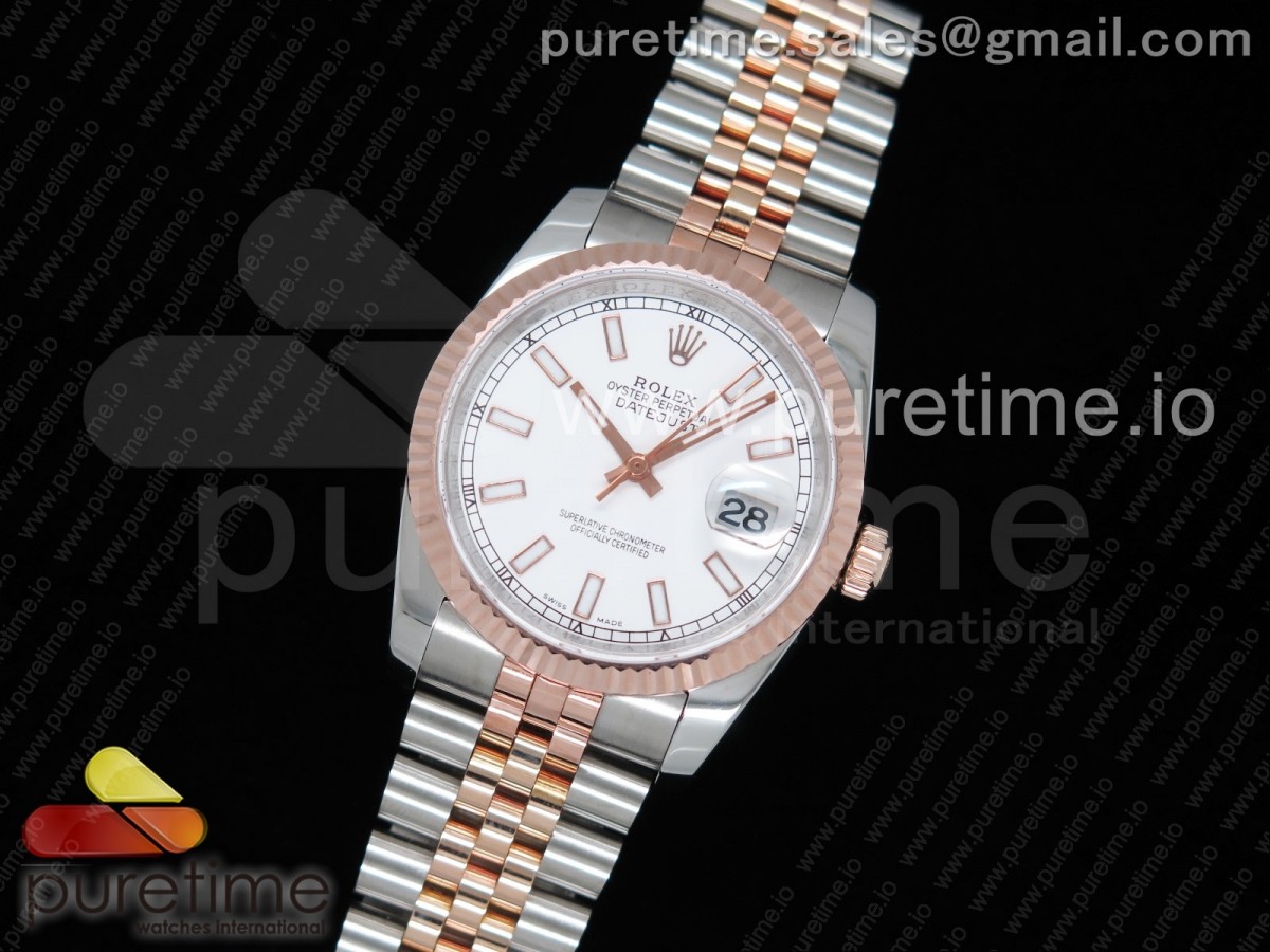 GM공장 롤렉스 데이저스트 36MM 로즈골드콤비 화이트바인덱스 포금 / DateJust 36 SSRG Wrapped 116231 GMF White Dial Stick Markers on SSRG Wrapped Jubilee Bracelet SA3135