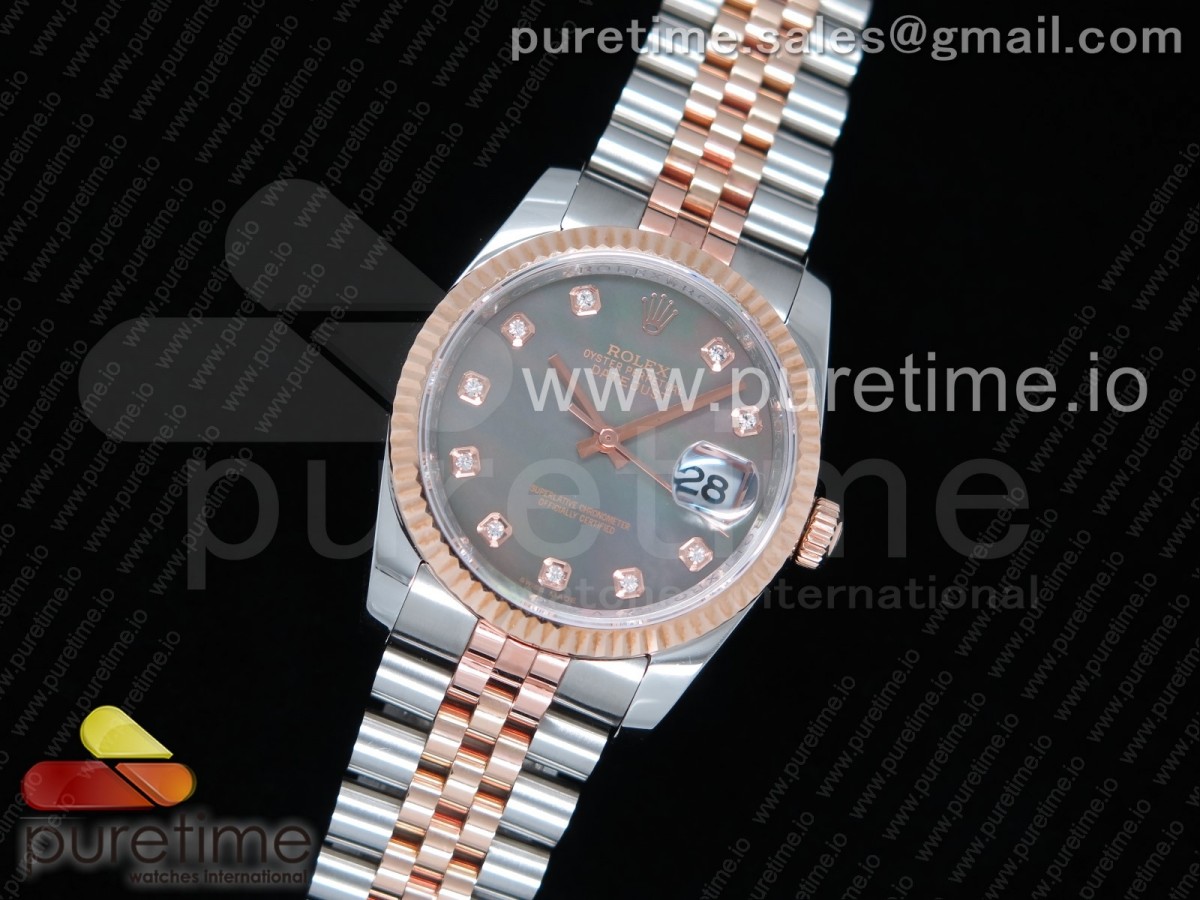GM공장 롤렉스 데이저스트 36MM 로즈골드콤비 그레이MOP텐포인트 포금 /DateJust 36 SSRG Wrapped 116231 GMF Gray MOP Dial Diamonds Markers on SSRG Wrapped Jubilee Bracelet SA3135