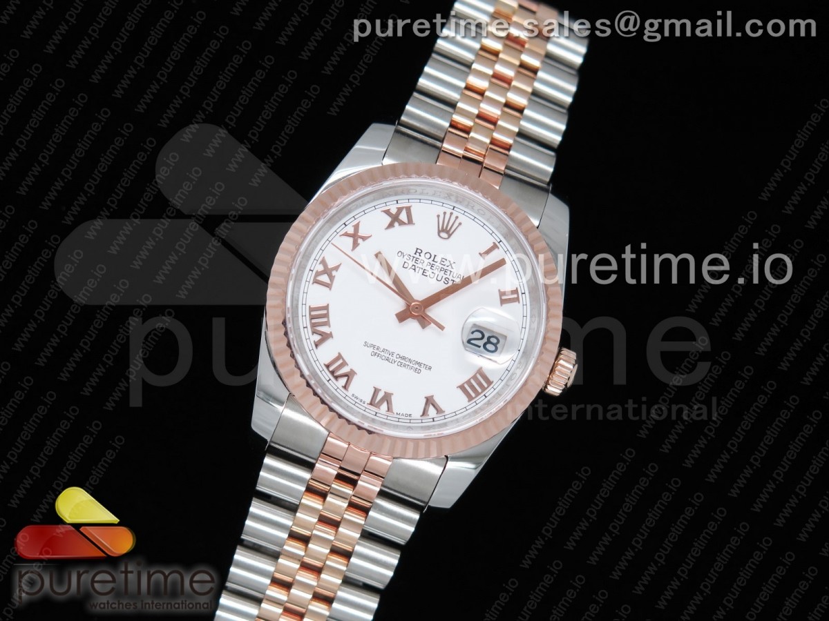 GM공장 롤렉스 데이저스트 36MM 로즈골드콤비 화이트로만인덱스 포금 / DateJust 36 SSRG Wrapped 116231 GMF White Dial Roman Markers on SSRG Wrapped Jubilee Bracelet SA3135