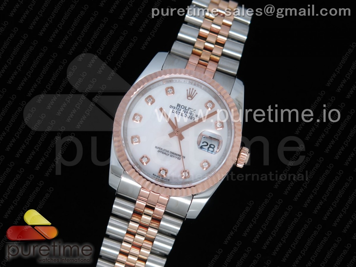 GM공장 롤렉스 데이저스트 36MM 로즈골드콤비 자개MOP 텐포인트 포금 / DateJust 36 SSRG Wrapped 116231 GMF White MOP Dial Diamonds Markers on SSRG Wrapped Jubilee Bracelet SA3135