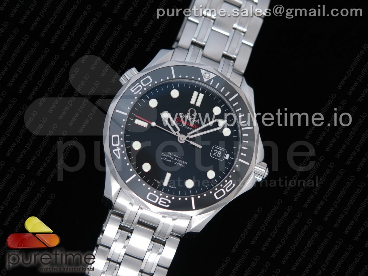 OM공장 V2오메가 씨마스터 다이버 300 블랙다이얼 브레이슬릿 /Seamaster 300M Chronometer SS Black OMF 11 Best Edition on SS Bracelet A2824 (Black Balance Wheel) V2