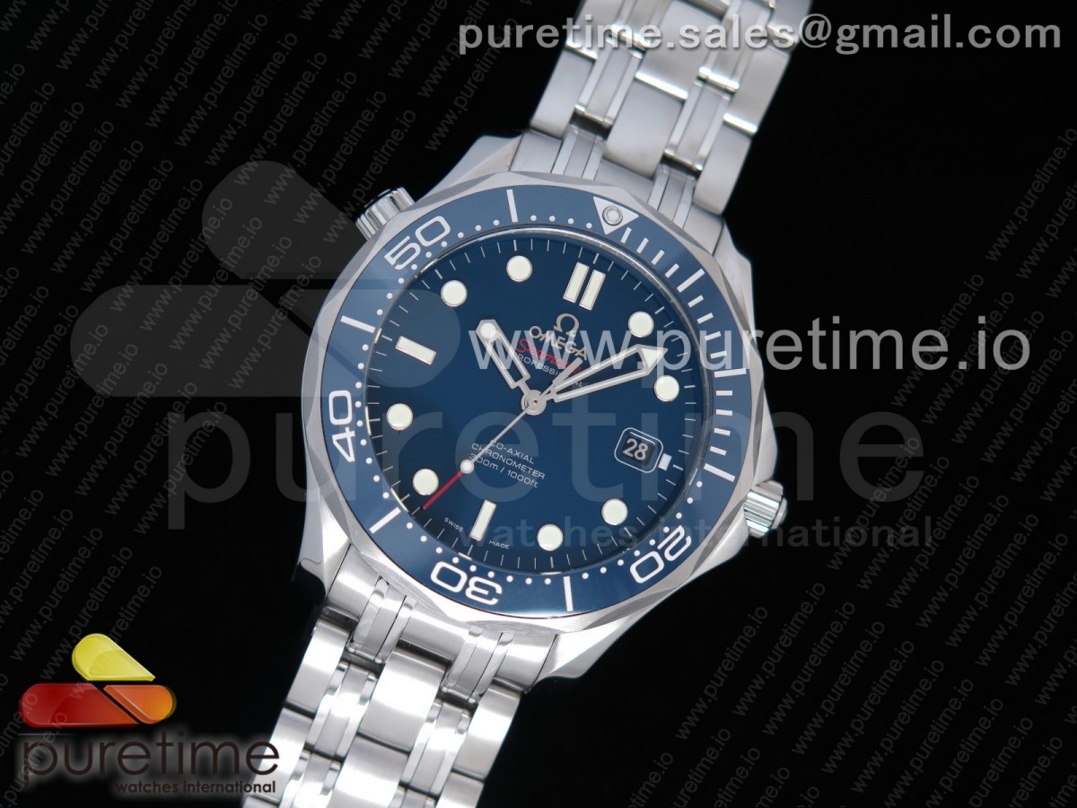 OM공장 V2오메가 씨마스터 다이버 300 블루다이얼 브레이슬릿 / Seamaster 300M Chronometer SS Blue OMF 11 Best Edition on SS Bracelet A2824 (Black Balance Wheel) V2