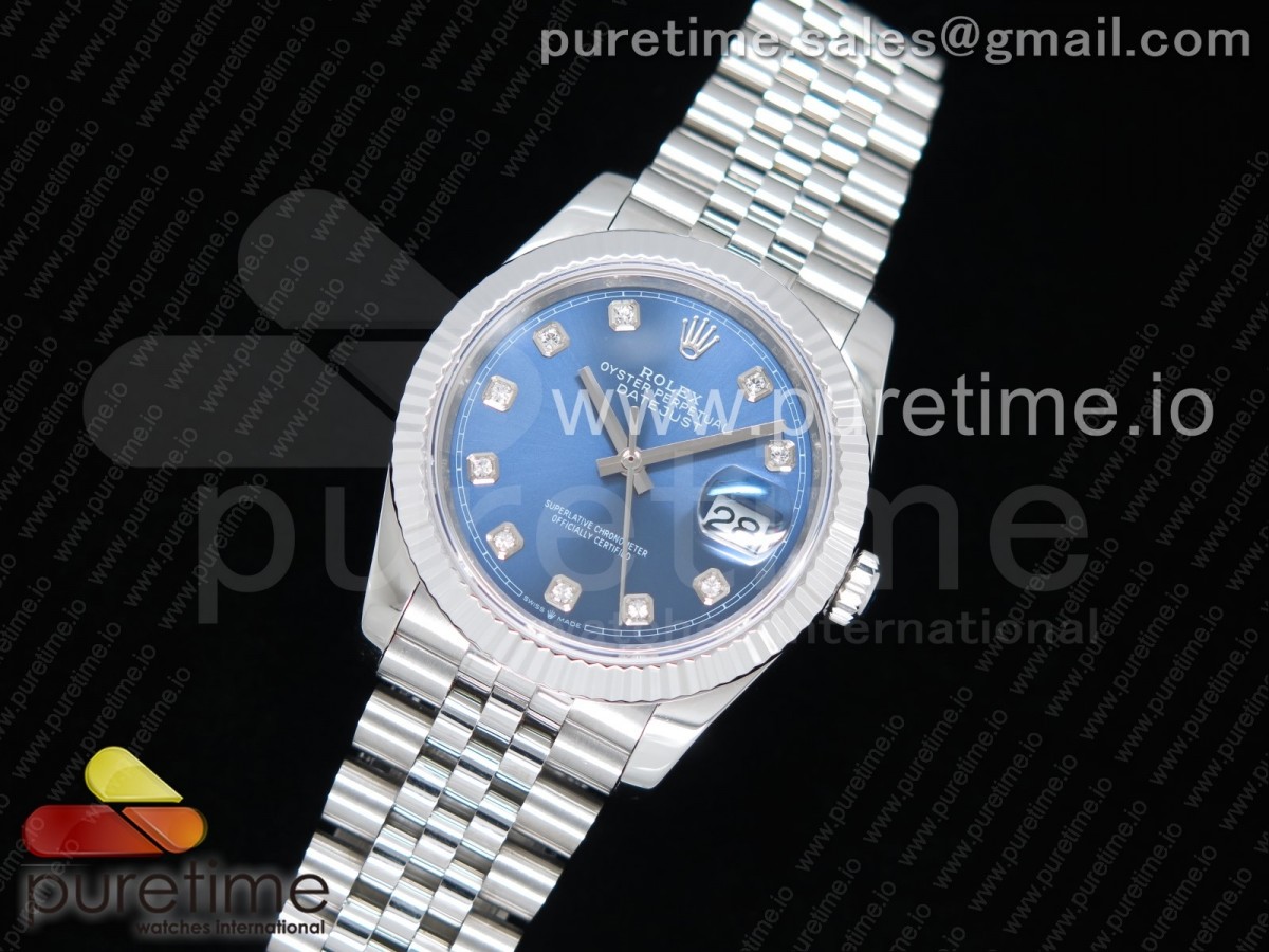 GM공장 롤렉스 데이저스트36 904L 블루다이얼 다이아인덱스 플루티드베젤 DateJust 36 SS 126234 GMF Best Edition 904L Steel Blue Dial Diamonds Markers on Jubilee Bracelet A2824