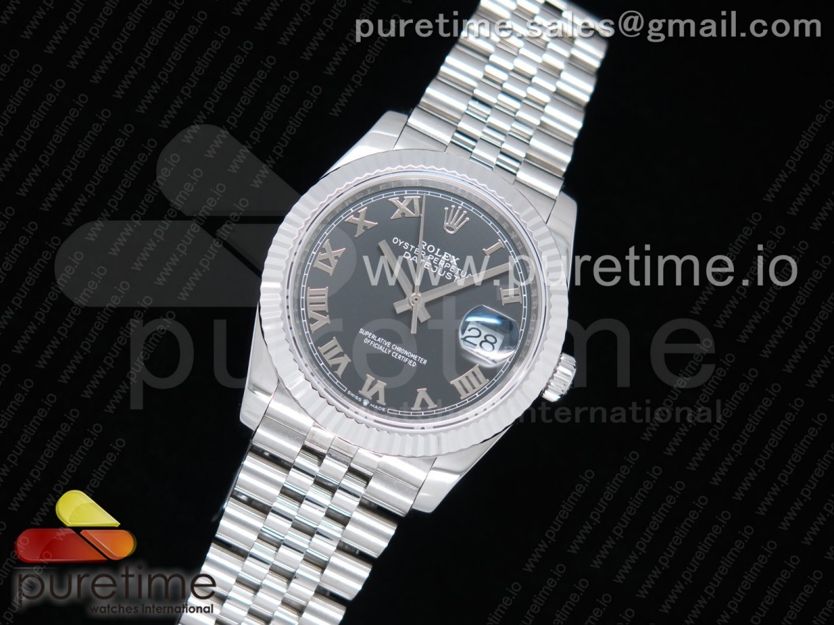 GM공장 롤렉스 데이저스트36 904L 블랙다이얼 로만인덱스 플루티드베젤 DateJust 36 SS 126234 GMF Best Edition 904L Steel Black Dial Roman Markers on Jubilee Bracelet A2824