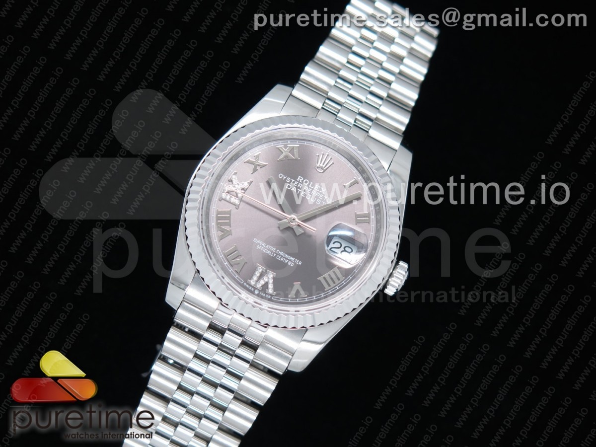 GM공장 롤렉스 데이저스트36 904L 그레이다이얼 로만(다이아)인덱스 플루티드베젤 DateJust 36 SS 126234 GMF Best Edition 904L Steel Gray Dial Diamonds Roman Markers on Jubilee Bracelet A2824