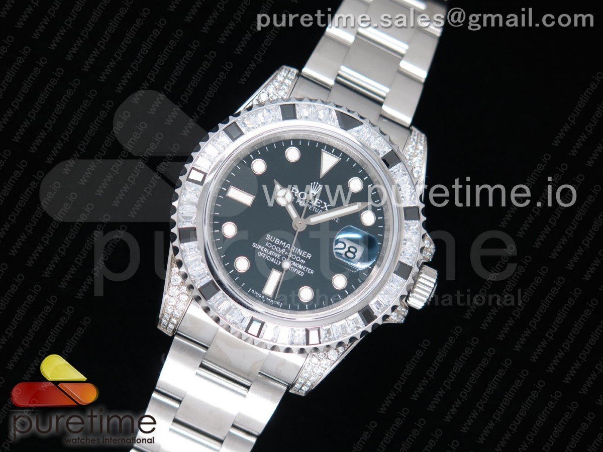 GS공장 롤렉스 서브마리너 다이어베젤 블랙다이얼 / Submariner White Diamonds Bezel SS GSF Best Edition Black Dial on SS Bracelet A2824