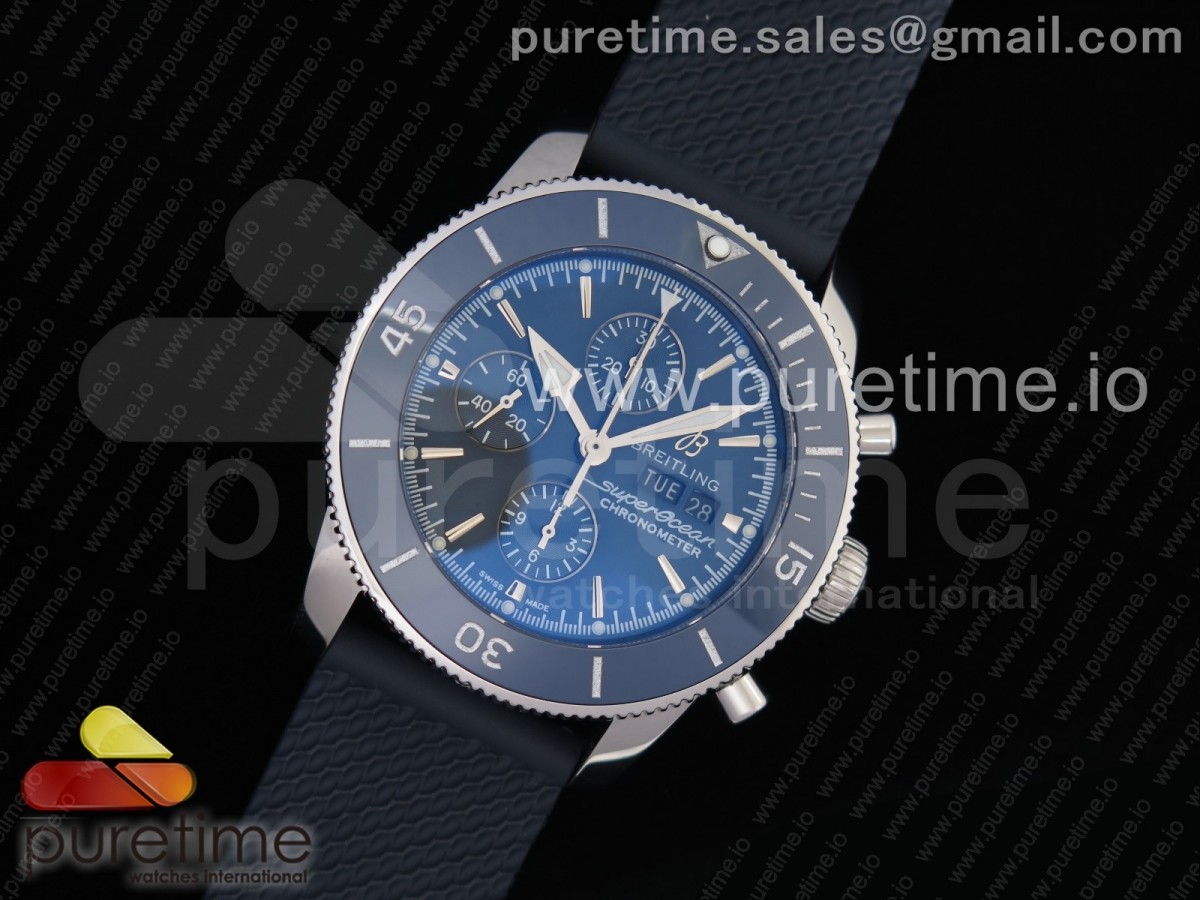 브라이틀링 슈퍼오션 44mm 크로노그래프 스틸 블루 러버 / SuperOcean Heritage Chrono SS Blue Dial on Blue Rubber Strap A7750