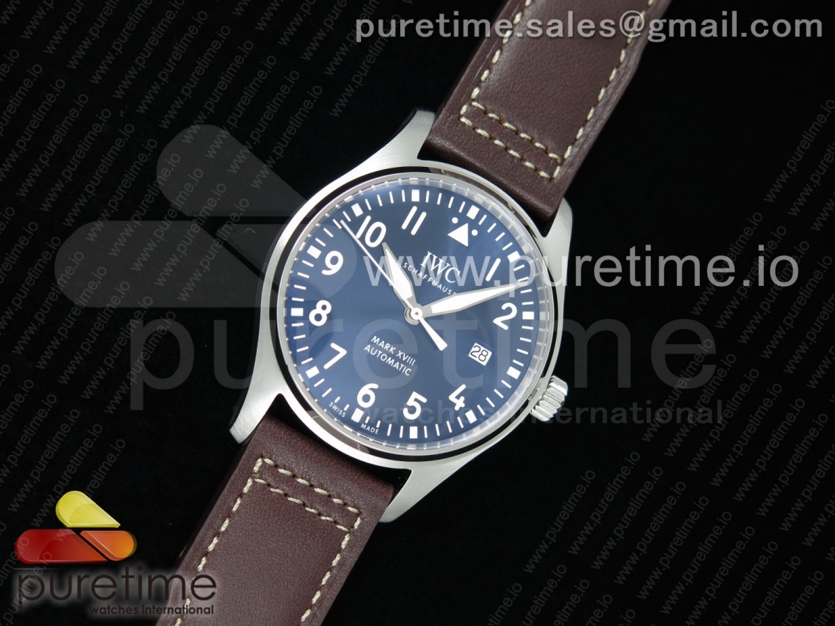 M+F공장 IWC 마크18 블루다이얼 가죽스트랩  / Mark XVIII IW327010 SS M+F 11 Best Edition Blue Dial on Brown Leather Strap A35111 (Free Nylon Strap)