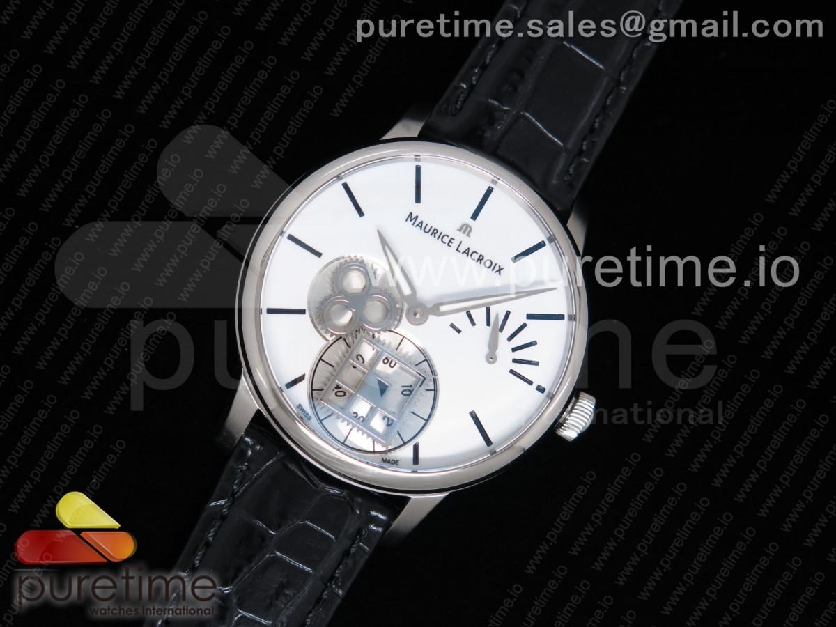 모리스라크로아 마스터피스 스퀘어휠 스틸 화이트다이얼 가죽 V3/ Masterpiece Square Wheel SS White Dial on Black Leather Strap A6498 V3