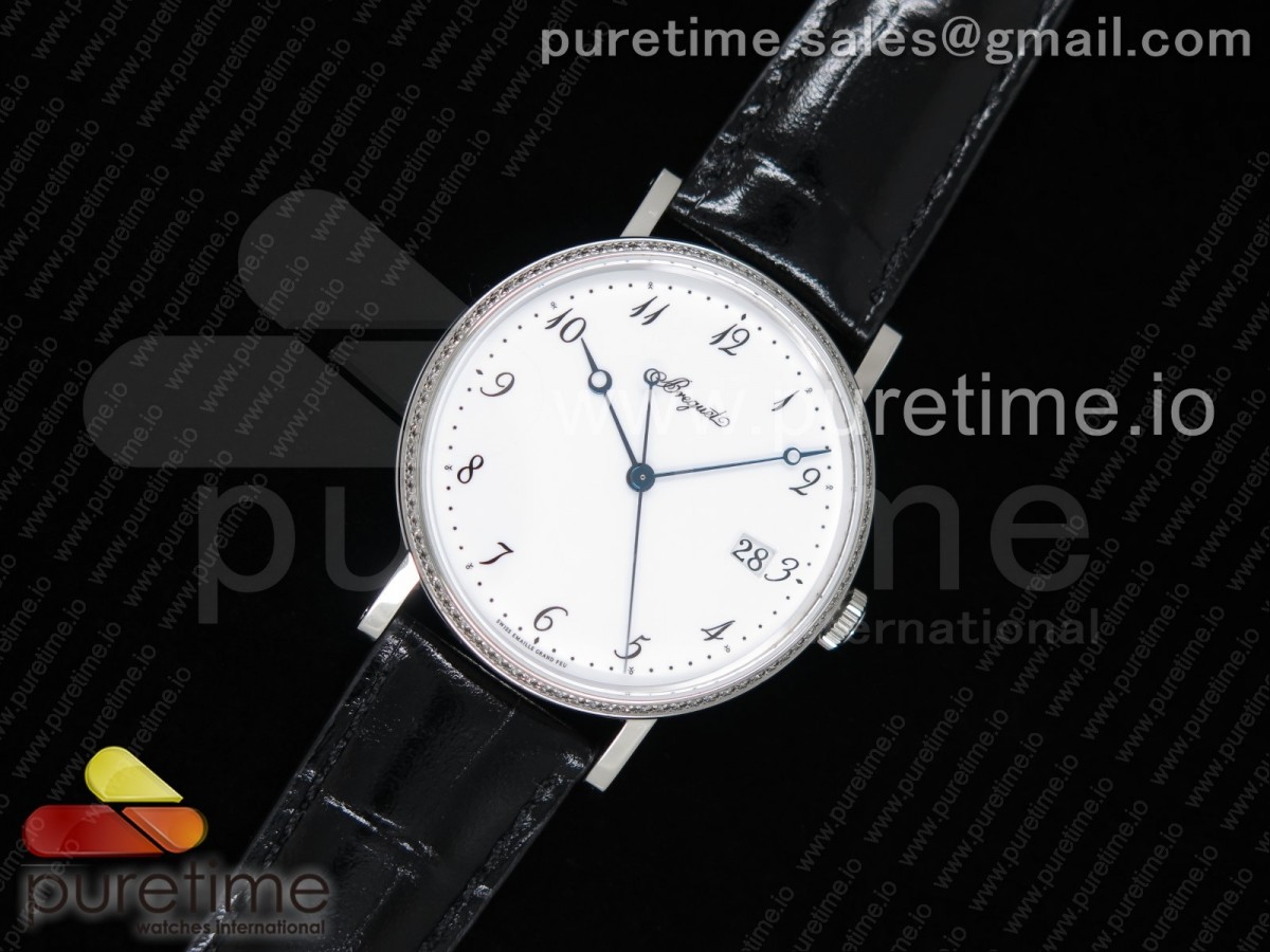 FK공장 V2 브레게 클래식 5177 화이트다이얼 다이아베젤 가죽 / Classique Auto 5177 SS FKF 11 Best Edition White Dial Diamonds Bezel on Black Leather Strap MIYOTA 9015 V2