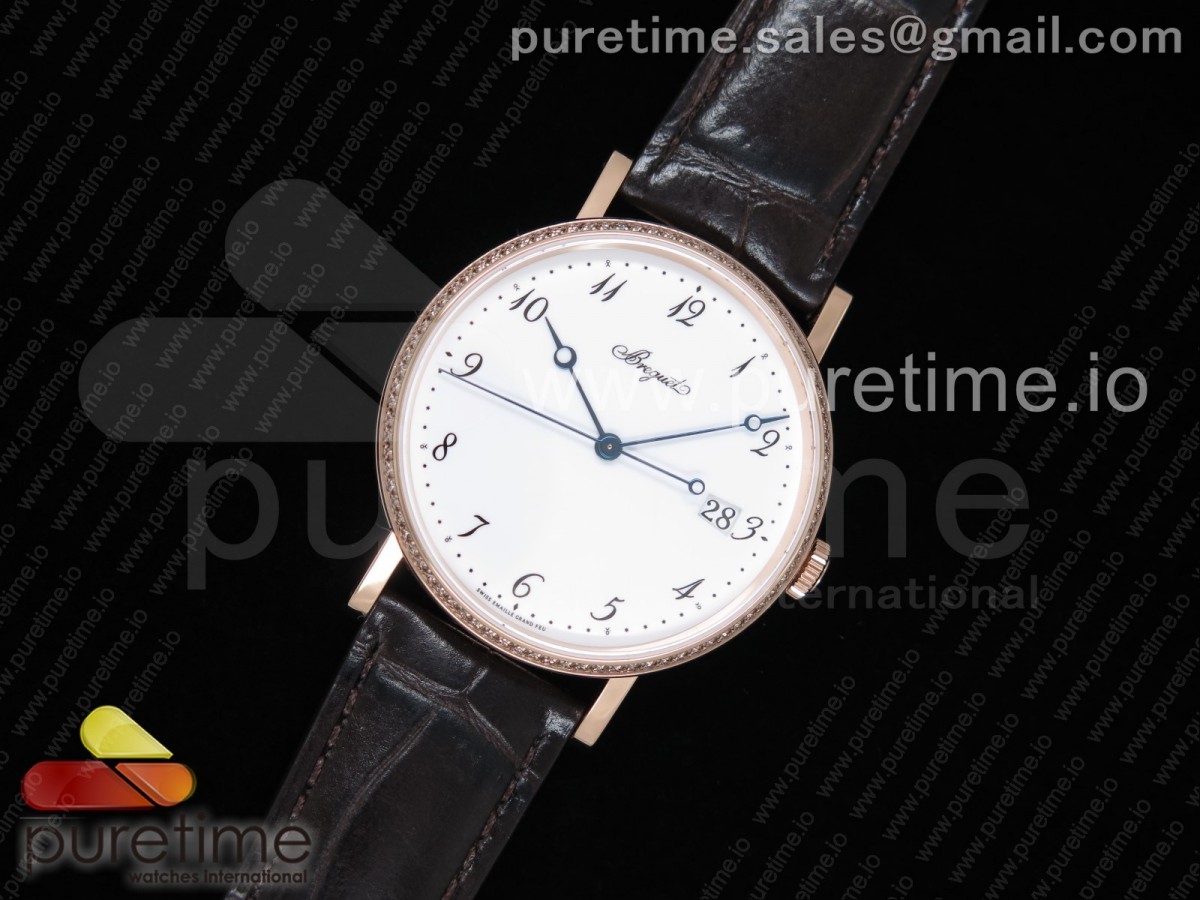 FK공장 V2 브레게 클래식 5177 화이트다이얼 다이아베젤 로즈골드 가죽 / Classique Auto 5177 RG FKF 11 Best Edition White Dial Diamonds Bezel on Brown Leather Strap MIYOTA 9015 V2