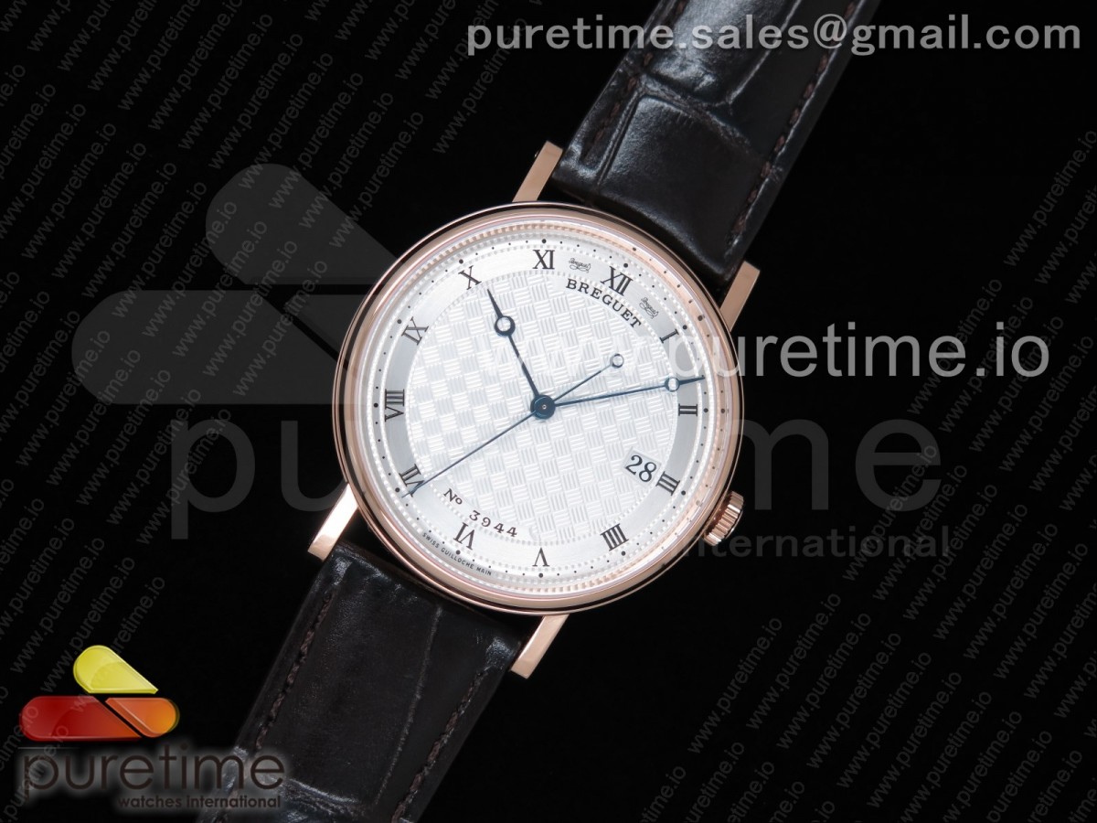 FK공장 V2 브레게 클래식 5177 로즈골드 플레이트 텍스쳐 다이얼 가죽 / Classique Auto 5177 RG FKF 11 Best Edition White Plaid Textured Dial on Brown Leather Strap MIYOTA 9015 V2