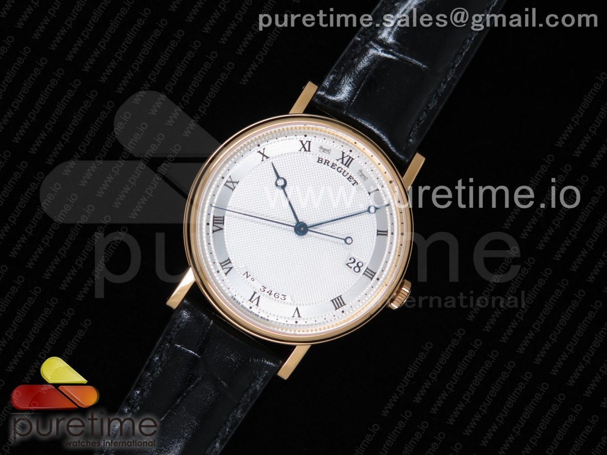 FK공장 V2 브레게 클래식 5177 옐로우골드 플레이트 텍스쳐 다이얼 가죽 / Classique Auto 5177 YG FKF 11 Best Edition White Hobnail Textured Dial on Black Leather Strap MIYOTA 9015 V2