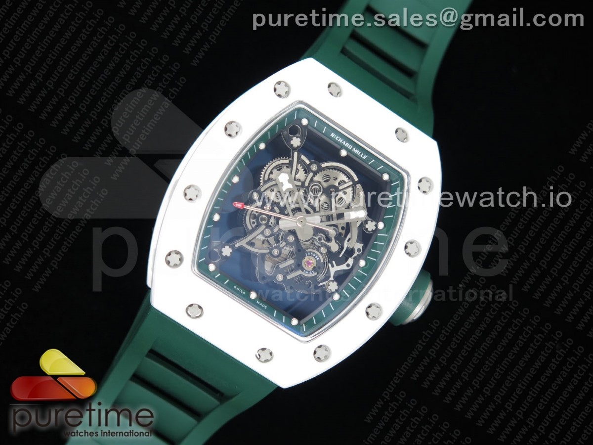 KV공장 리차드밀 RM055 화이트세라믹 그린이너베젤 스켈레톤다이얼 그린러버 / RM055 Real White Ceramic KVF Best Edition Skeleton Dial Green Inner on Green Rubber Strap MIYOTA8215