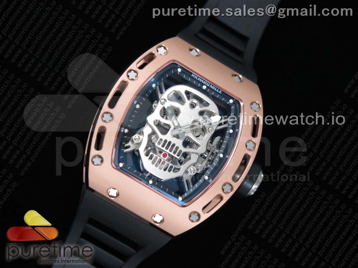 EUR공장 리차드밀 RM052 로골 리얼투어빌론 러버스트랩 / RM052 RG Real Tourbillon EURF Best Edition Skeleton Skull Dial on Black Rubber Strap