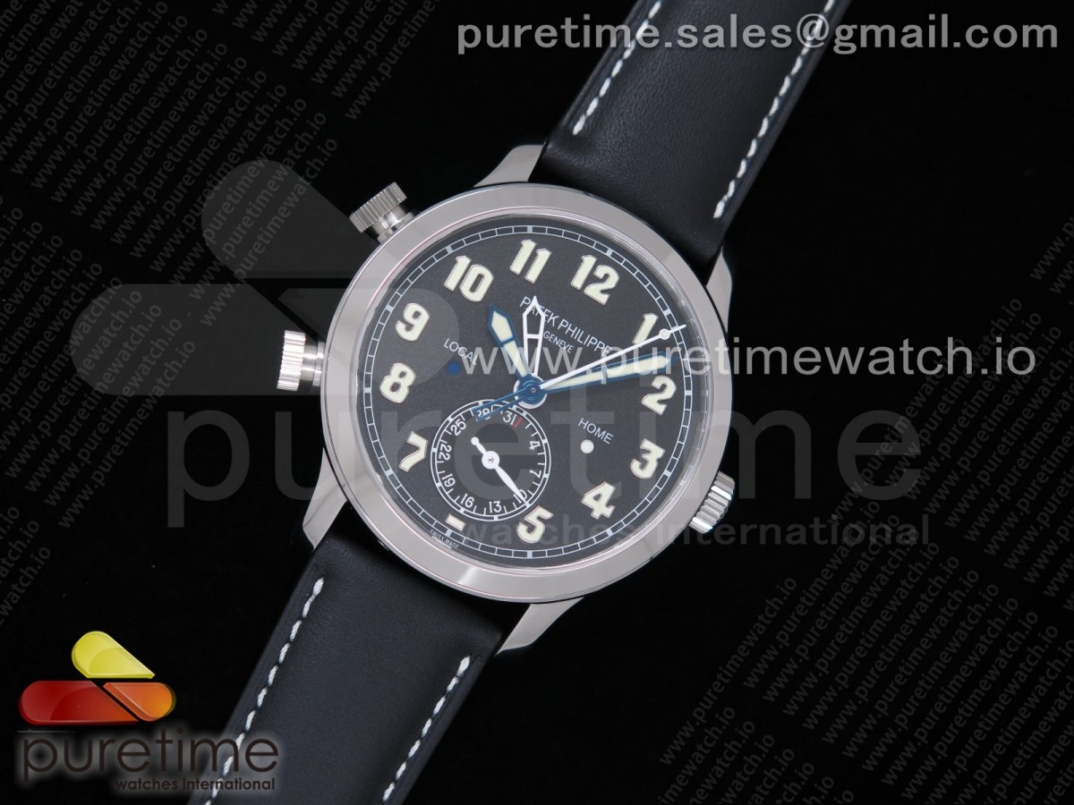 GR공장 V2 칼라트라바 블랙다이얼 가죽 / Calatrava 5524G Pilot Travel Time GRF Blue Dial on Black Leather Strap MIYOTA 9015