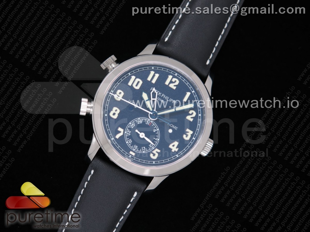 GR공장 V2 칼라트라바 블루다이얼 가죽 / Calatrava 5524G Pilot Travel Time GRF Blue Dial on Black Leather Strap MIYOTA 9015-1