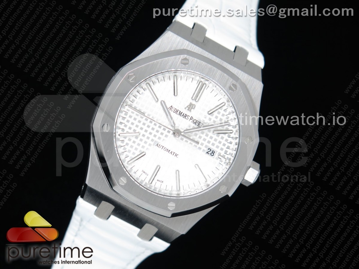 OM공장 오데마피게 로얄오크 15400 화이트다이얼 화이트가죽 / Royal Oak 41mm 15400 SS OMF 11 Best Edition White Textured Dial on White Leather Strap A3120