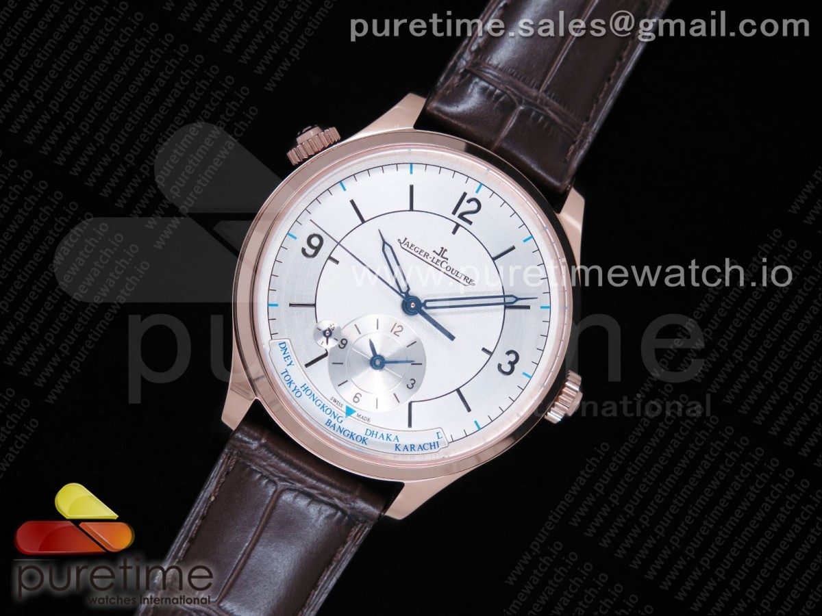 TWA공장 예거르쿨트르 로즈골드 화이트다이얼 가죽 / Master Geographic RG 1428530 TWA Best Edition White Dial on Brown Leather Strap A939