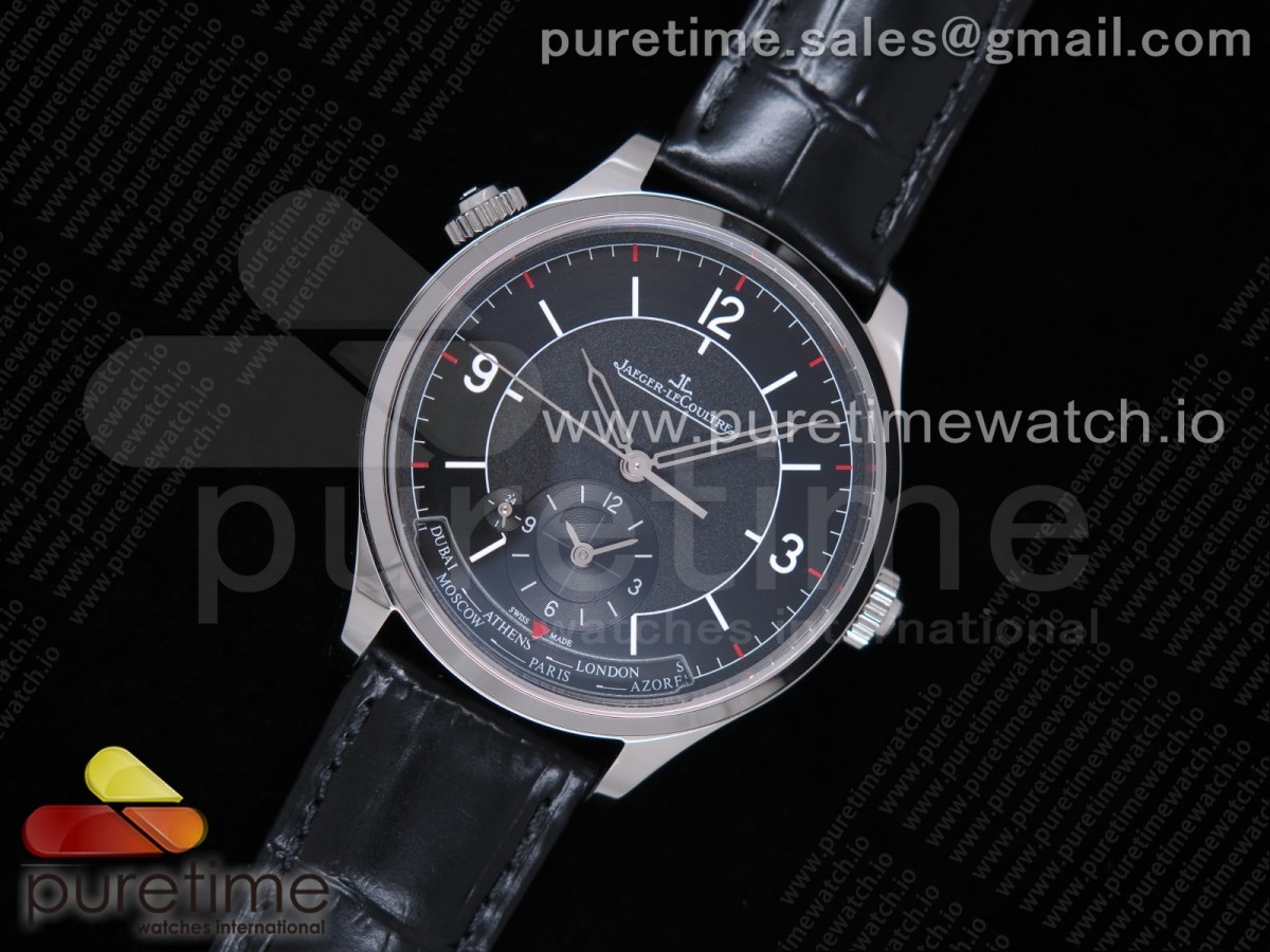 TWA공장 예거르쿨트르 블랙다이얼 가죽 /Master Geographic SS 1428530 TWA Best Edition Black Dial on Black Leather Strap A939