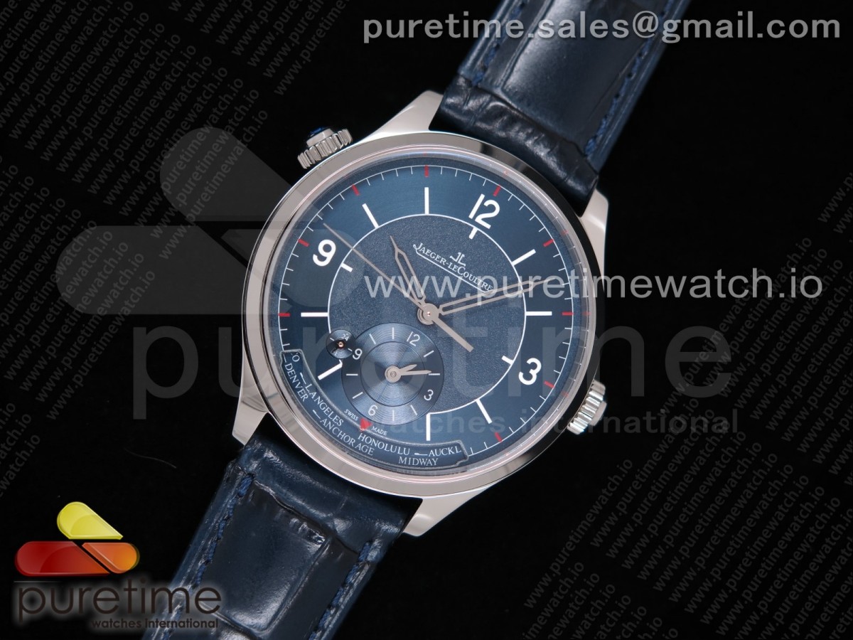 TWA공장 예거르쿨트르 블루다이얼 가죽 / Master Geographic SS 1428530 TWA Best Edition Blue Dial on Blue Leather Strap A939