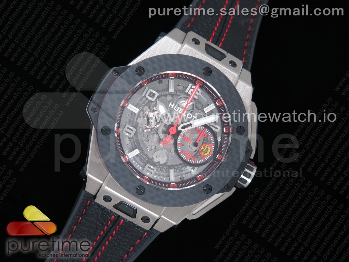 V6공장 위블로 빅뱅 유니코 페라리 티타늄 스켈레톤 다이얼 거미스트랩 / Big Bang Ferrari Unico Titanium V6F Best Edition Skeleton Dial on Black Gummy Strap HUB1288