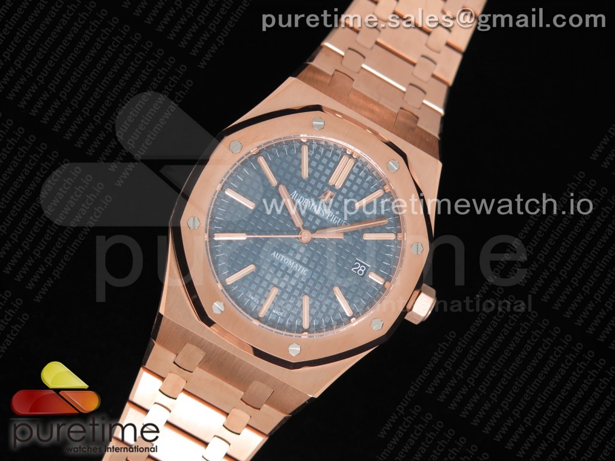 JF공장 V5 오데마피게 로얄오크 15400 로즈골드 블루다이얼 브슬 / Royal Oak 41mm 15400 RG JF 1:1 Best Edition Blue Textured Dial on RG Bracelet A3120 V5