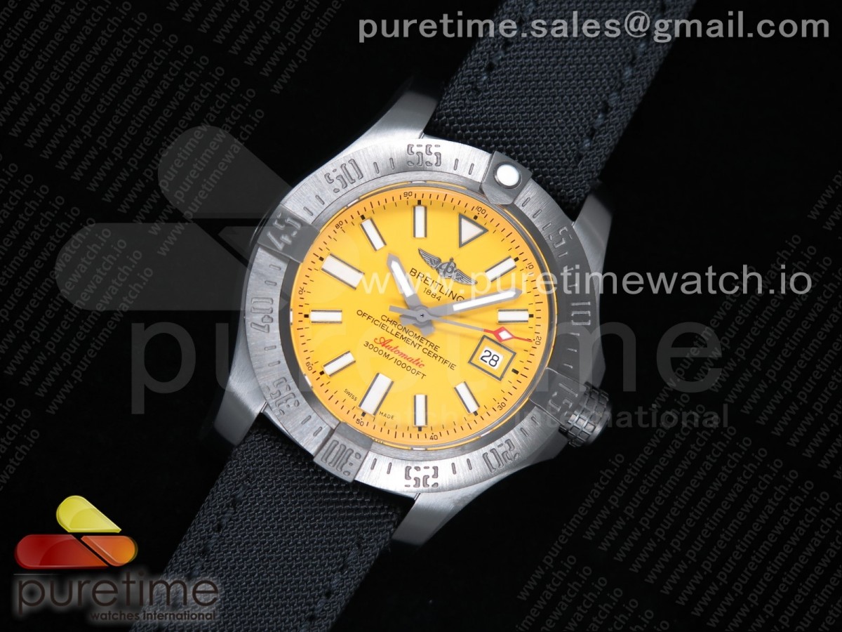 GF공장 V2 브라이틀링 어벤져 씨울프 PVD 옐로우다이얼 나일론 / Avenger II Seawolf PVD GF 11 Best Edition Yellow Dial on Black Rubber Strap A2824 V2