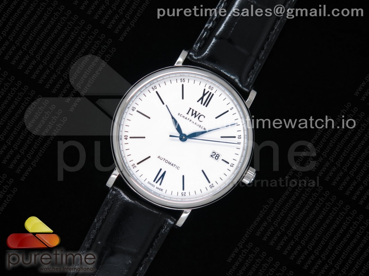 FK공장 IWC 포르토피노 스틸 화이트다이얼 블루핸즈 가죽 / Portofino Automatic SS FKF 11 Best Edition White Dial Blue Markers on Black Leather Strap A2892