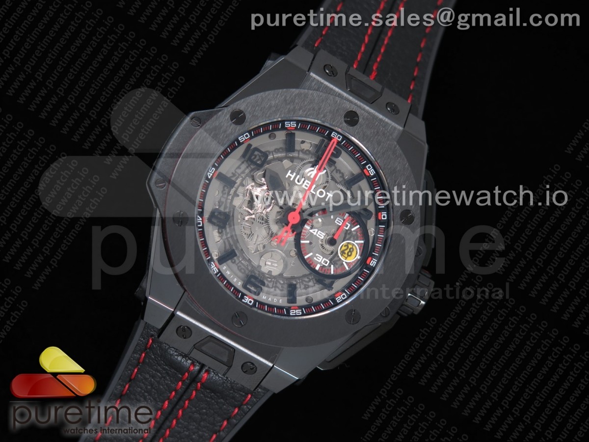 V6공장 위블로 빅뱅 유니코 페라리 세라믹 스켈레톤다이얼 거미스트랩 / Big Bang Ferrari Unico Black Ceramic V6F Best Edition Skeleton Dial on Black Gummy Strap HUB1288