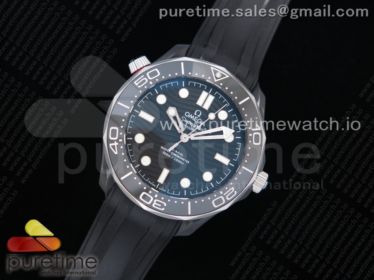 OM공장 오메가 씨마스터 다이버300 PVD 블랙물결텍스쳐다이얼 러버 / 2018 Seamaster Diver 300M PVD OMF Best Edition Black Dial on Black Rubber Strap A8806 (Black Balance Wheel)